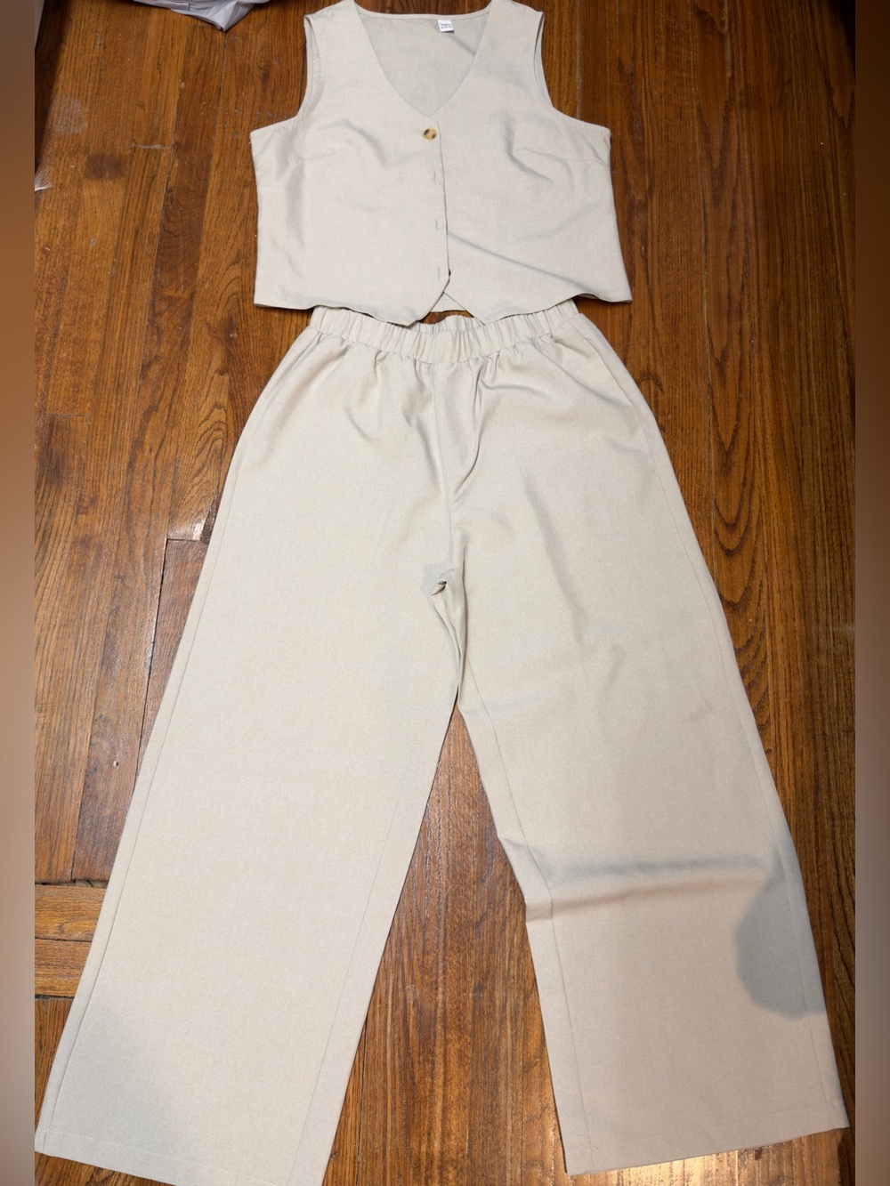 YOZY Cream Two-Piece Vest & Wide-Leg Pants Set